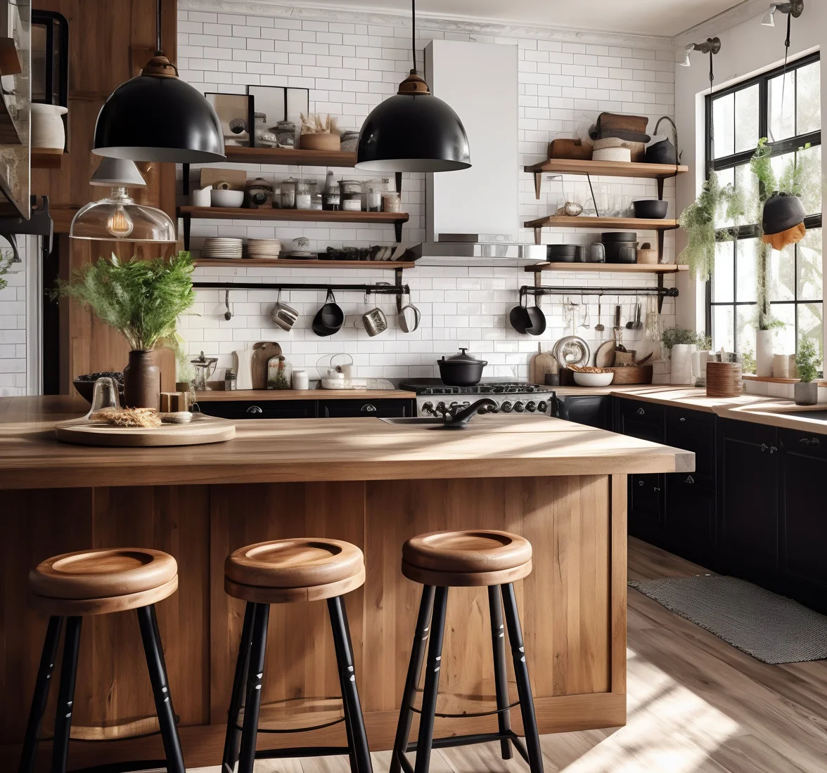 Stylish modern kitchen with warm textures